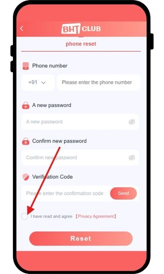 accept privacy policy to reset password