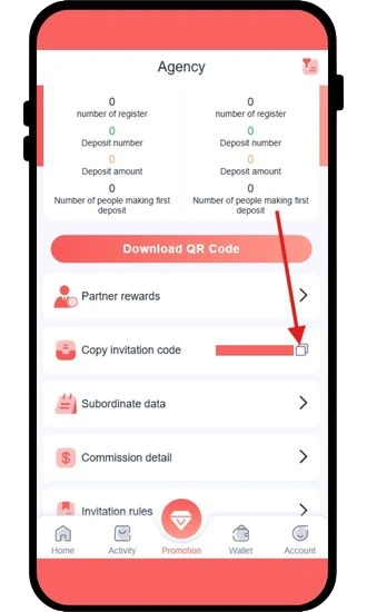click on copy invite code