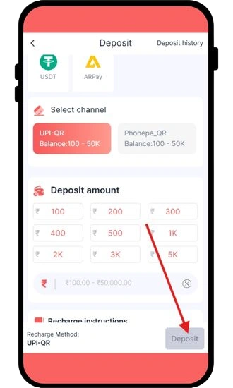 click on deposit button