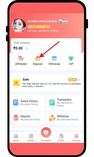 click on deposit option