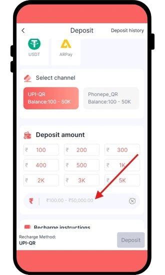 enter deposit amount